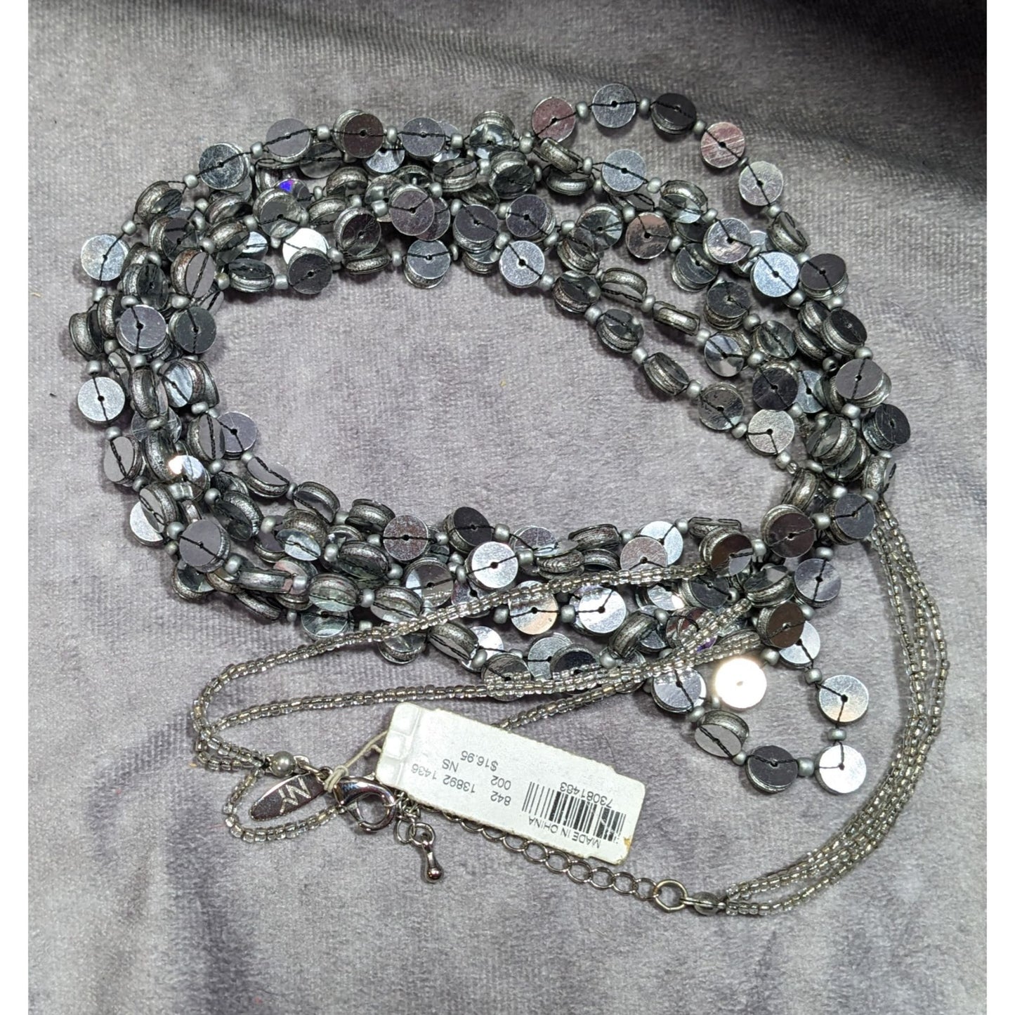NY & Co. Sequin And Glass Beaded Silver Tone Multilayer Necklace