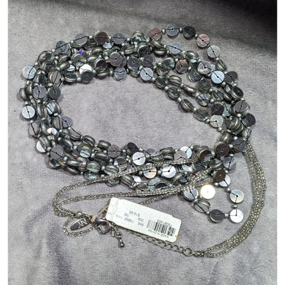 NY & Co. Sequin And Glass Beaded Silver Tone Multilayer Necklace