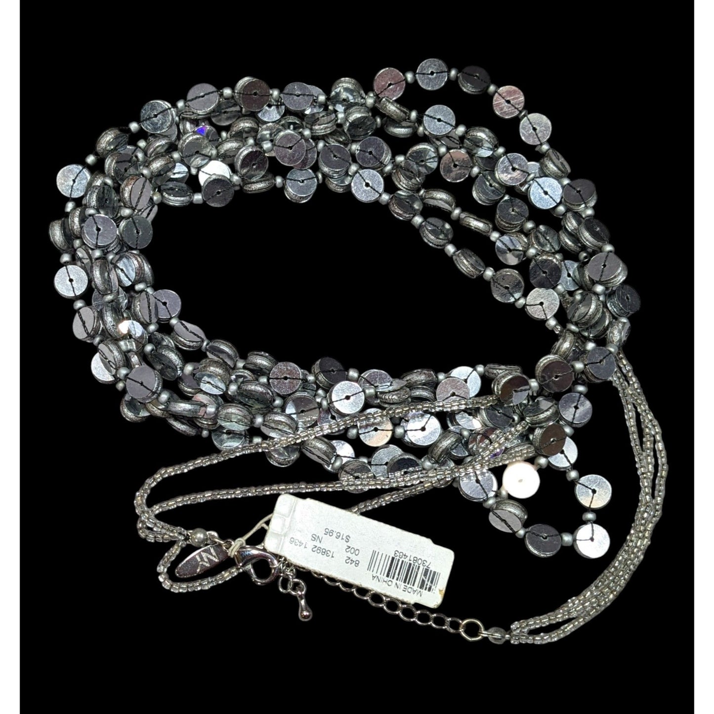 NY & Co. Sequin And Glass Beaded Silver Tone Multilayer Necklace