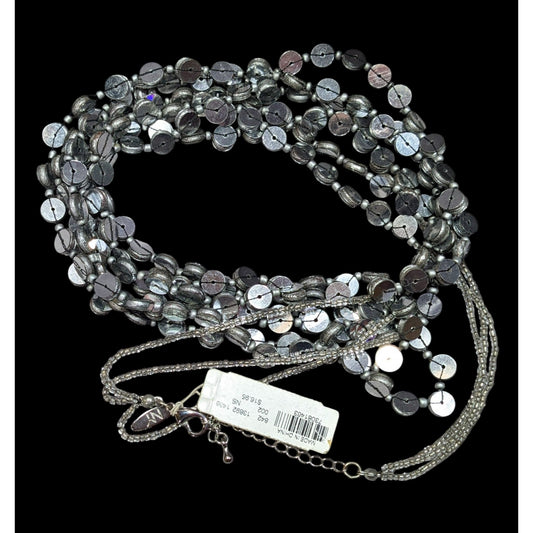 NY & Co. Sequin And Glass Beaded Silver Tone Multilayer Necklace