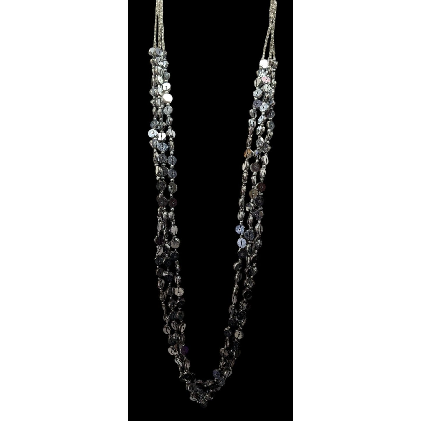 NY & Co. Sequin And Glass Beaded Silver Tone Multilayer Necklace