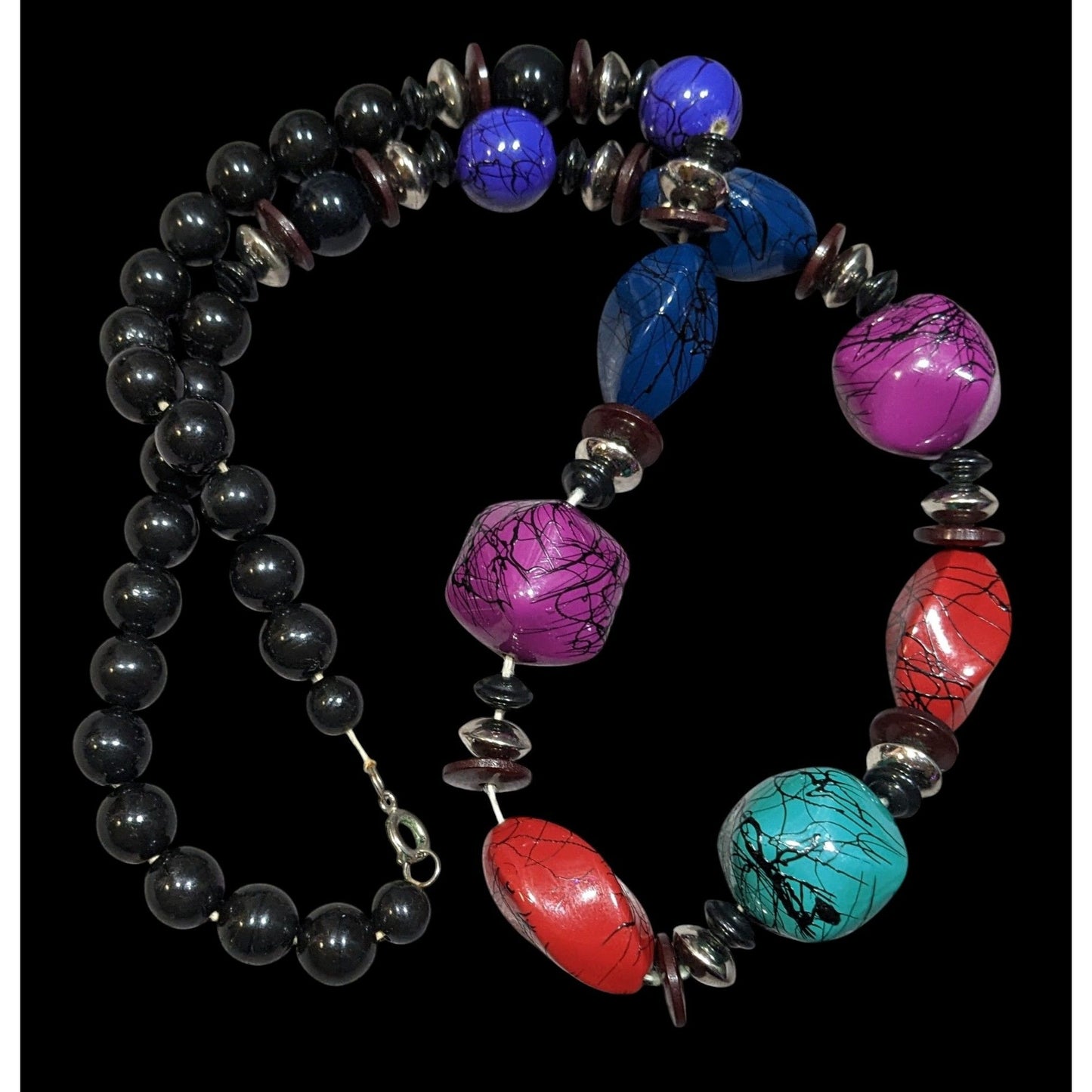 Vintage 90s Rainbow And Black Paint Splatter Beaded Necklace