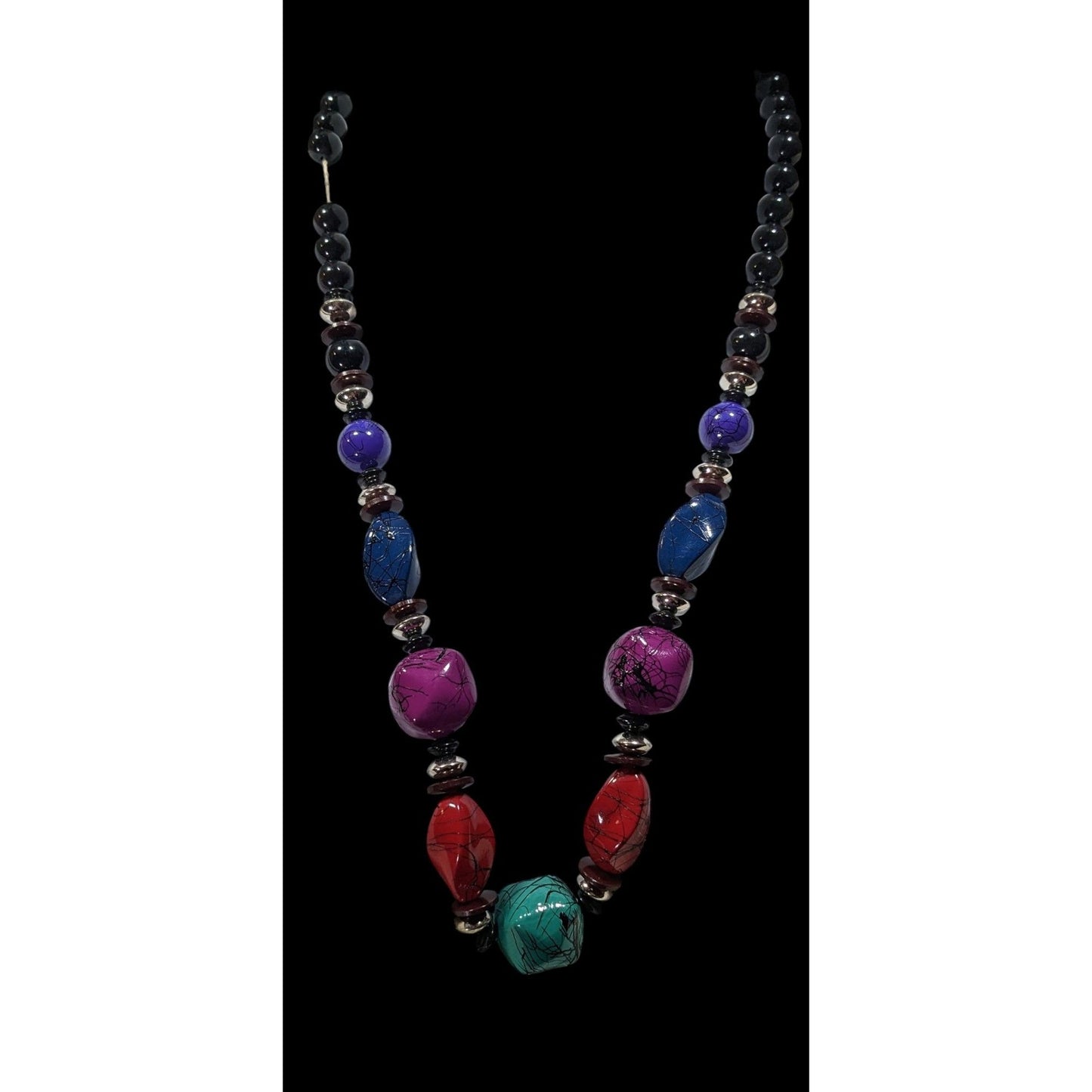 Vintage 90s Rainbow And Black Paint Splatter Beaded Necklace