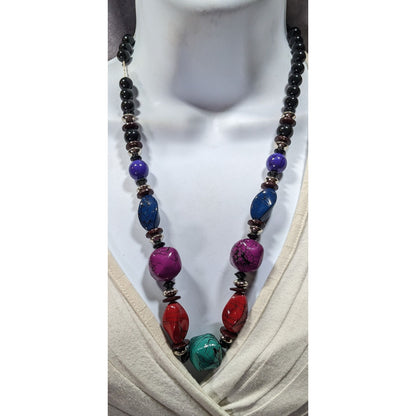 Vintage 90s Rainbow And Black Paint Splatter Beaded Necklace