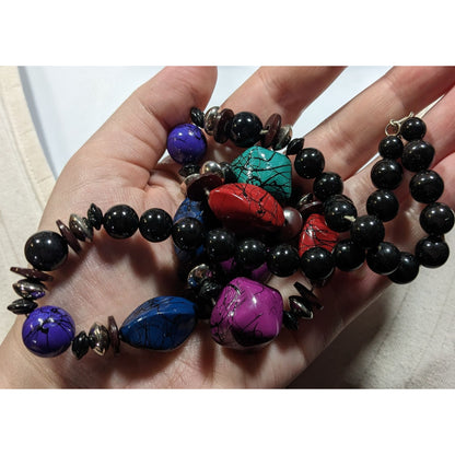Vintage 90s Rainbow And Black Paint Splatter Beaded Necklace