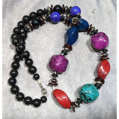 Vintage 90s Rainbow And Black Paint Splatter Beaded Necklace