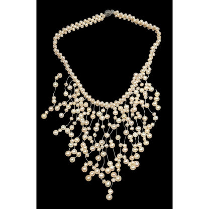 Vintage Cascading Bridal Pearl Bib Necklace