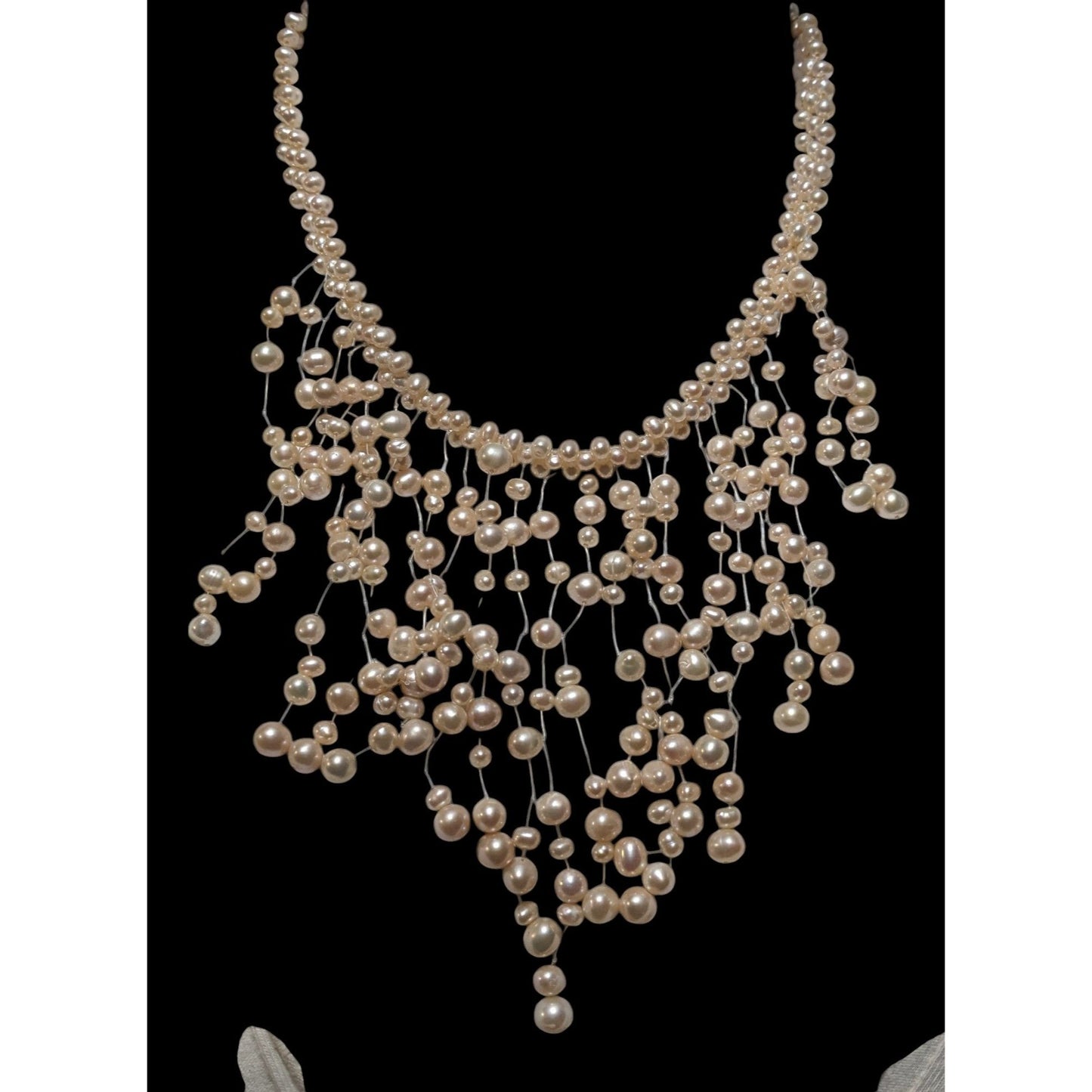 Vintage Cascading Bridal Pearl Bib Necklace