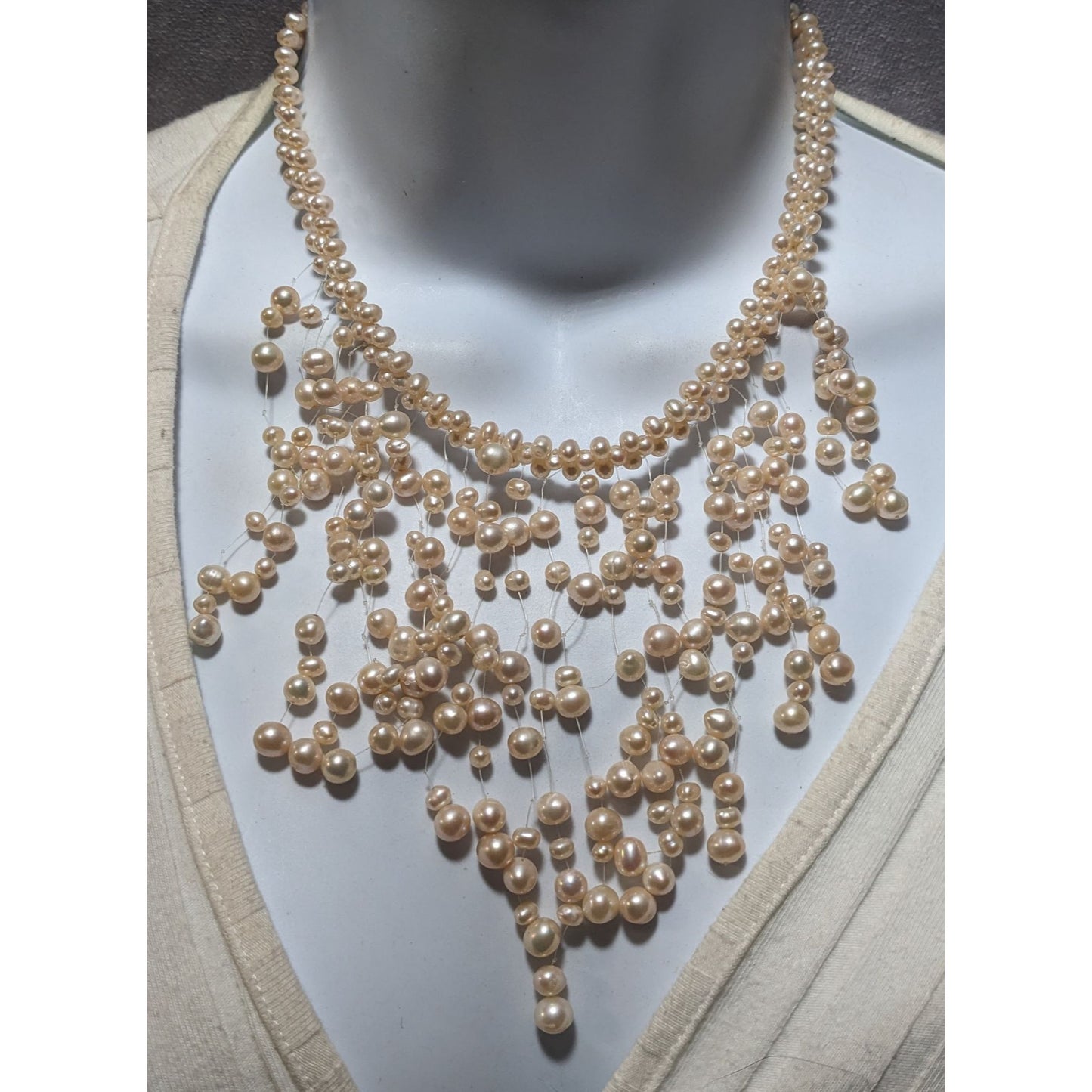 Vintage Cascading Bridal Pearl Bib Necklace