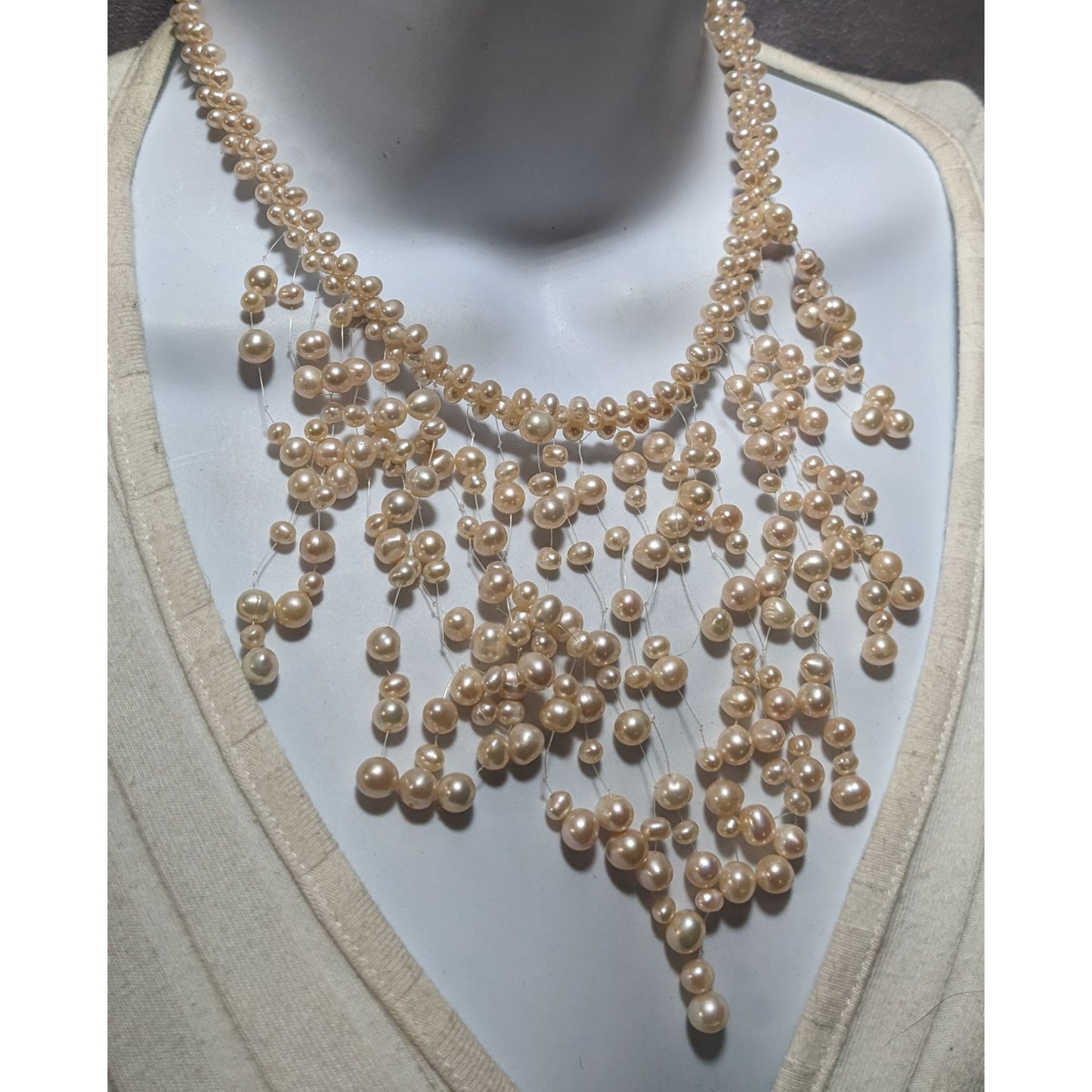 Vintage Cascading Bridal Pearl Bib Necklace