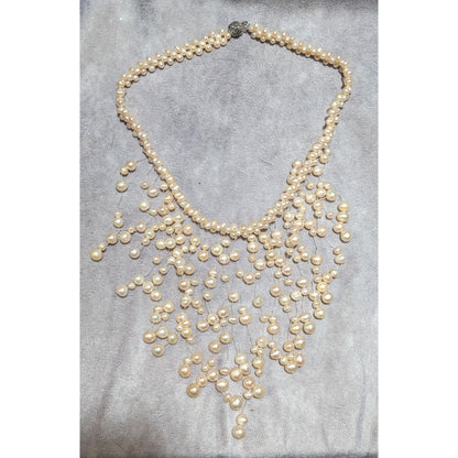 Vintage Cascading Bridal Pearl Bib Necklace