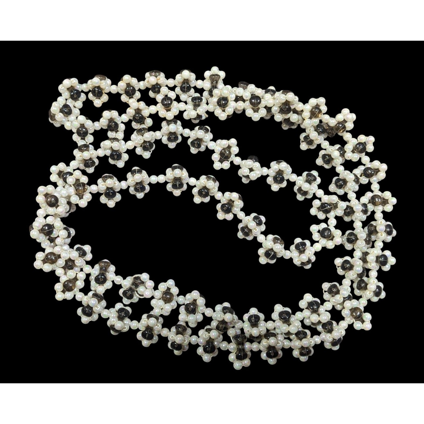 Handmade Floral Black And White Beaded Necklace