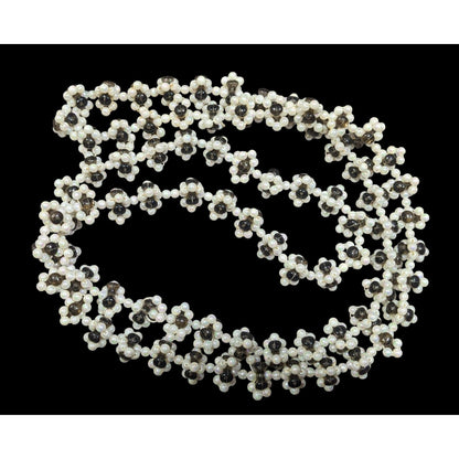 Handmade Floral Black And White Beaded Necklace