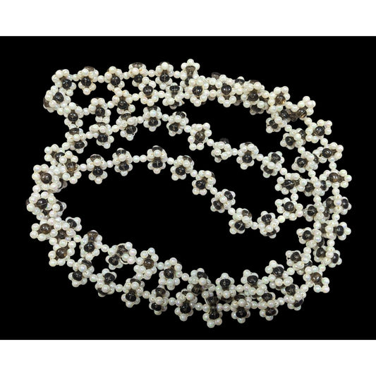 Handmade Floral Black And White Beaded Necklace