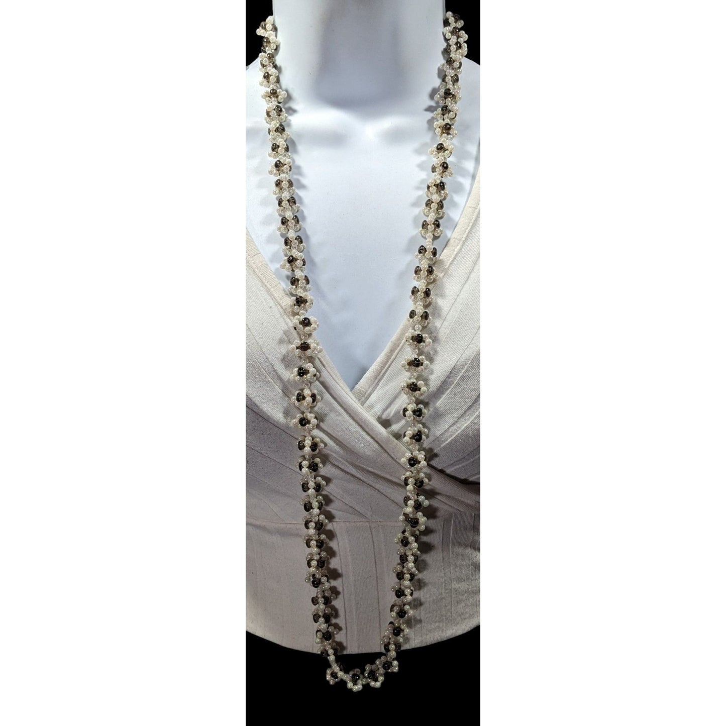 Handmade Floral Black And White Beaded Necklace