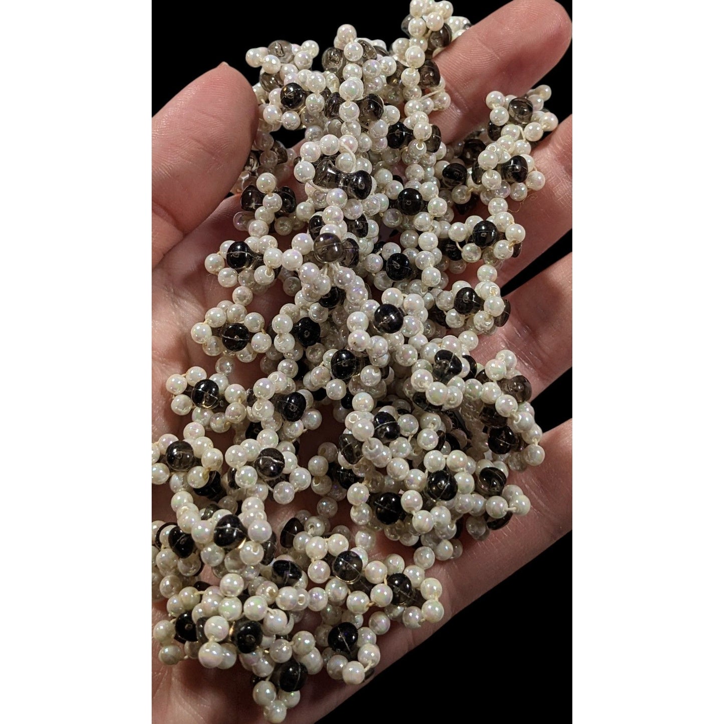 Handmade Floral Black And White Beaded Necklace