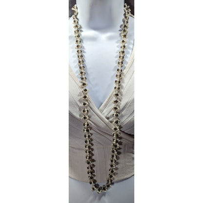 Handmade Floral Black And White Beaded Necklace