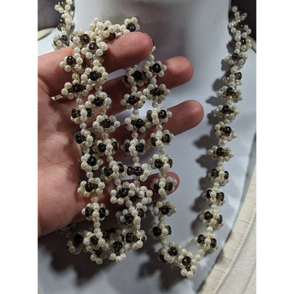 Handmade Floral Black And White Beaded Necklace