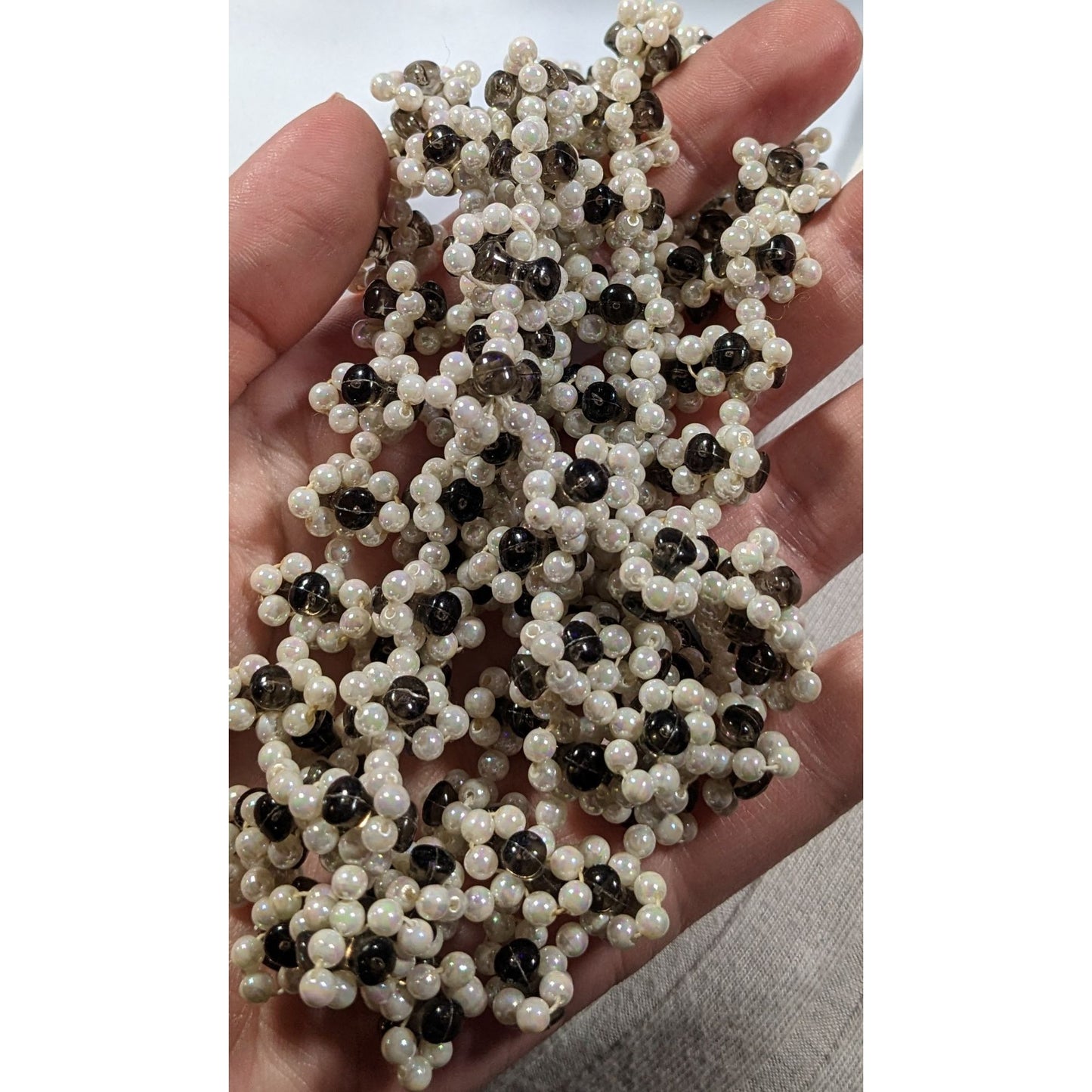 Handmade Floral Black And White Beaded Necklace