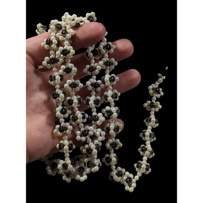 Handmade Floral Black And White Beaded Necklace
