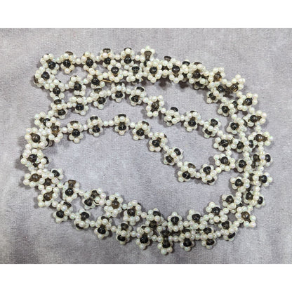 Handmade Floral Black And White Beaded Necklace