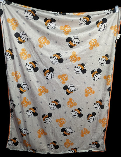 Disney Baby Halloween Mickey Mouse Plush Blanket 41x31 Soft Orange Sherpa & Gray Polyester Reversible