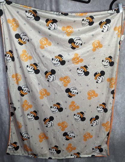 Disney Baby Halloween Mickey Mouse Plush Blanket 41x31 Soft Orange Sherpa & Gray Polyester Reversible