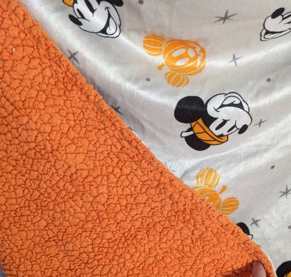 Disney Baby Halloween Mickey Mouse Plush Blanket 41x31 Soft Orange Sherpa & Gray Polyester Reversible