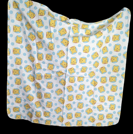 Disney Baby Winnie The Pooh Cotton Receiving Blanket 30"x30" Blue & Yellow Polka Dot Design