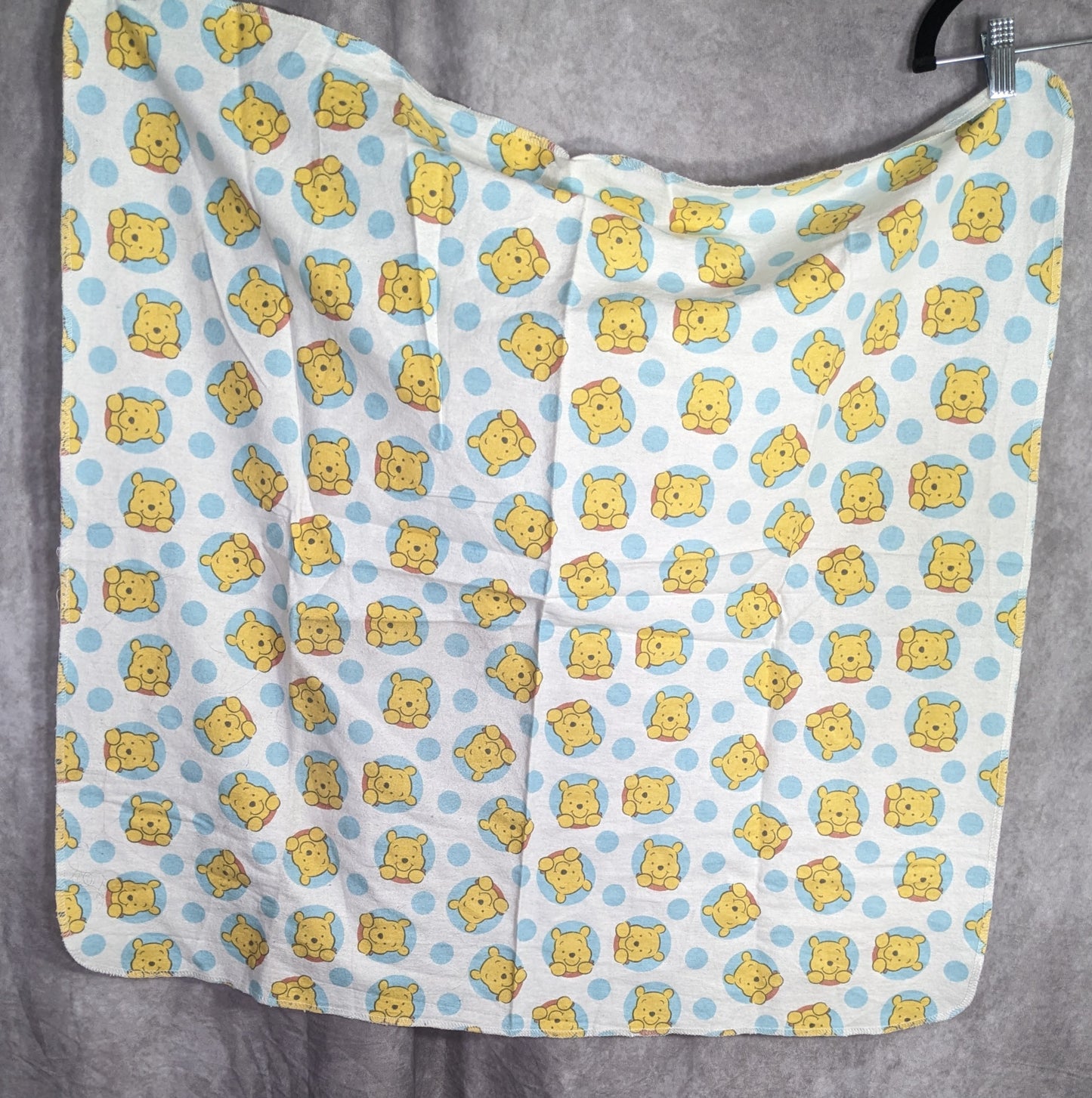 Disney Baby Winnie The Pooh Cotton Receiving Blanket 30"x30" Blue & Yellow Polka Dot Design