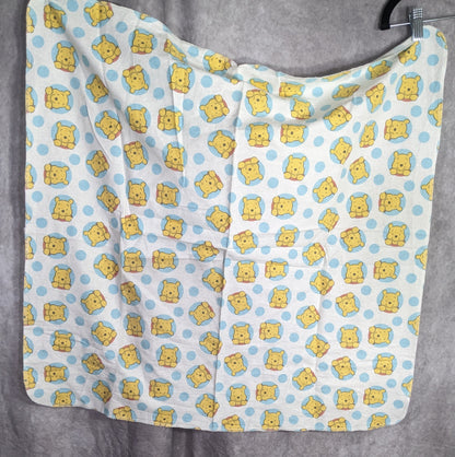 Disney Baby Winnie The Pooh Cotton Receiving Blanket 30"x30" Blue & Yellow Polka Dot Design