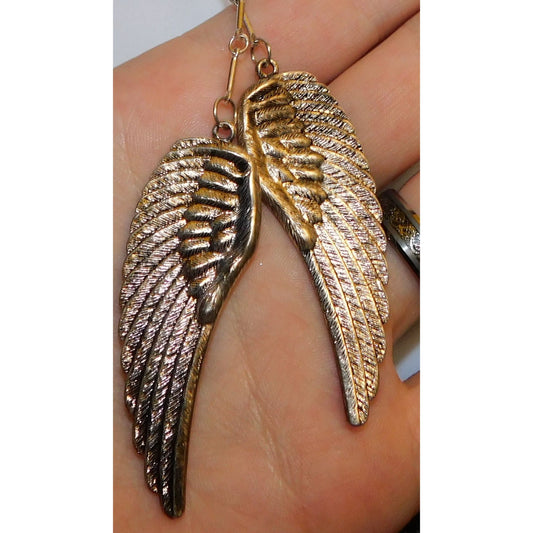 Whimsical Religious Silver Tone  Angel Wing Necklace