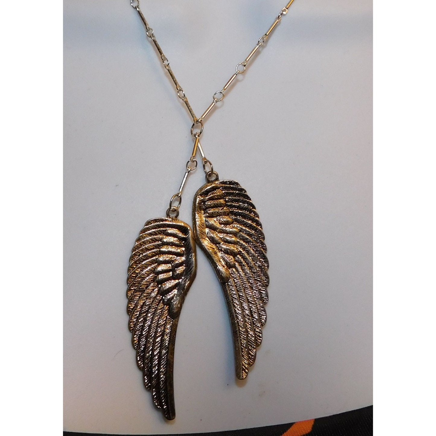 Whimsical Religious Silver Tone  Angel Wing Necklace