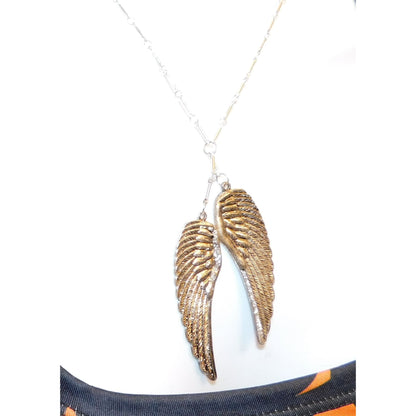 Whimsical Religious Silver Tone  Angel Wing Necklace