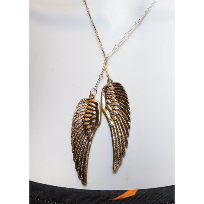 Whimsical Religious Silver Tone  Angel Wing Necklace