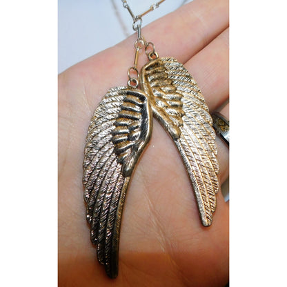 Whimsical Religious Silver Tone  Angel Wing Necklace