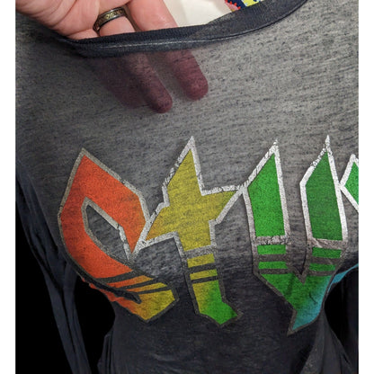 Vinyl Icons STYX Sheer Rainbow Print Tie Front Top Size Small