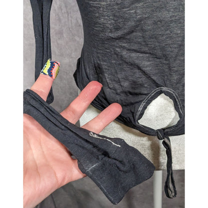 Vinyl Icons STYX Sheer Rainbow Print Tie Front Top Size Small