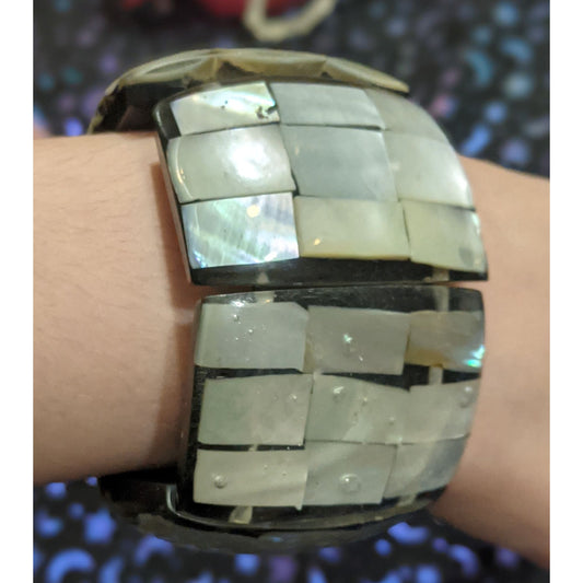 Chunky Black Shell Resin Panel Stretch Bracelet
