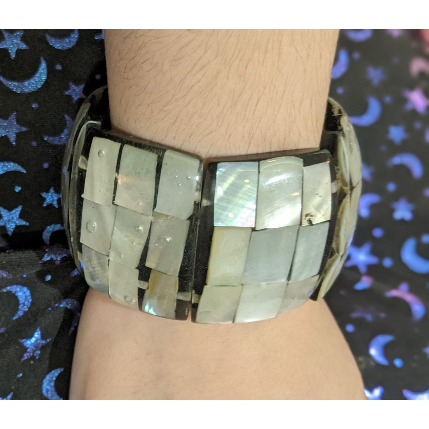 Chunky Black Shell Resin Panel Stretch Bracelet