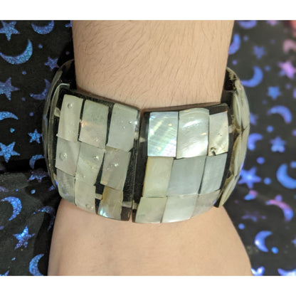 Chunky Black Shell Resin Panel Stretch Bracelet