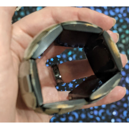 Chunky Black Shell Resin Panel Stretch Bracelet
