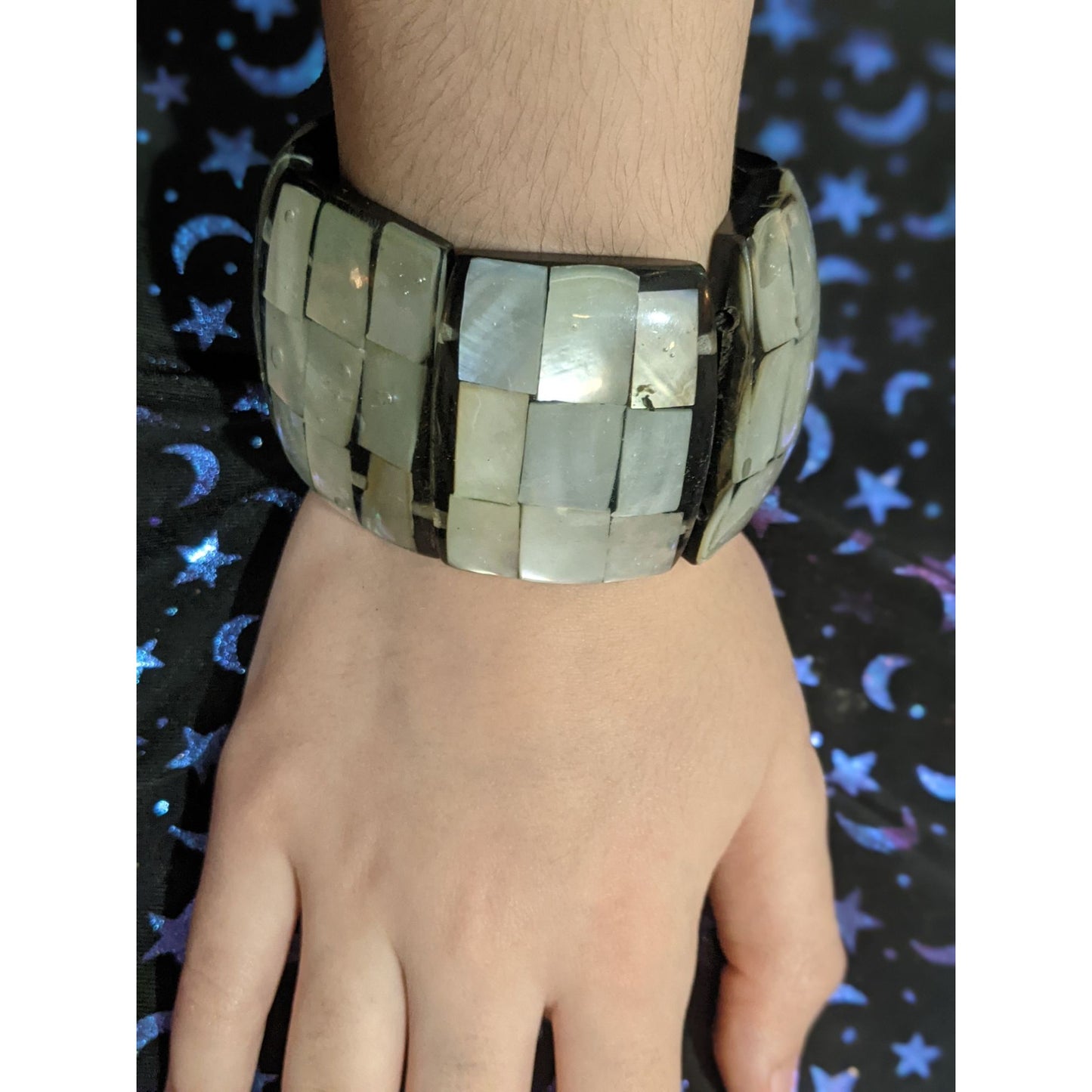 Chunky Black Shell Resin Panel Stretch Bracelet