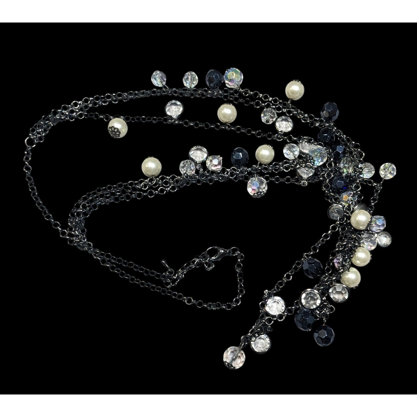 Glam Goth Multilayer Glass And Faux Pearl Charm Studded Necklace