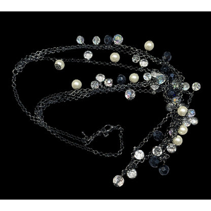 Glam Goth Multilayer Glass And Faux Pearl Charm Studded Necklace