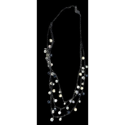 Glam Goth Multilayer Glass And Faux Pearl Charm Studded Necklace