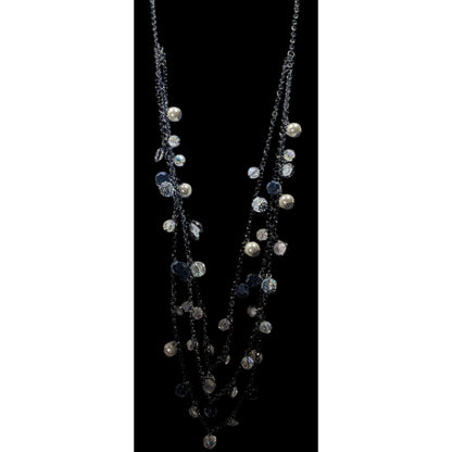 Glam Goth Multilayer Glass And Faux Pearl Charm Studded Necklace