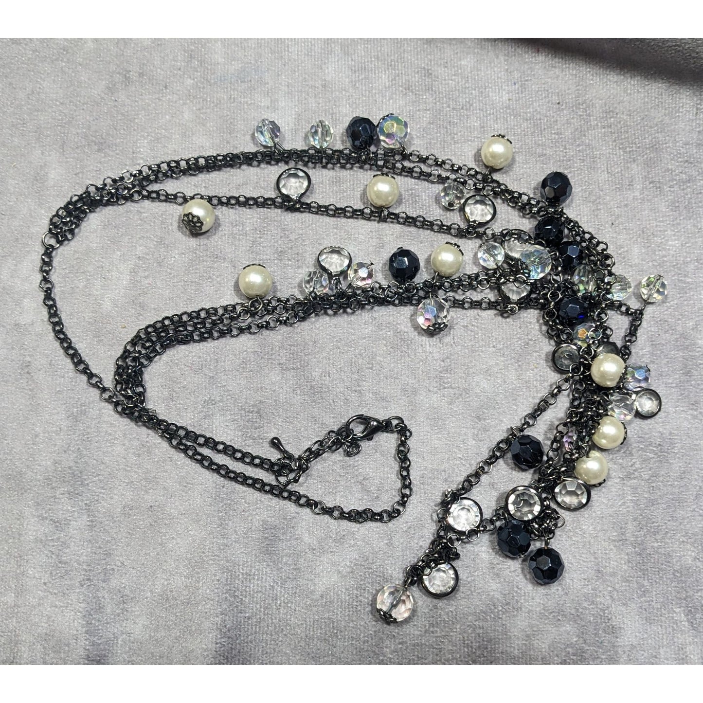 Glam Goth Multilayer Glass And Faux Pearl Charm Studded Necklace