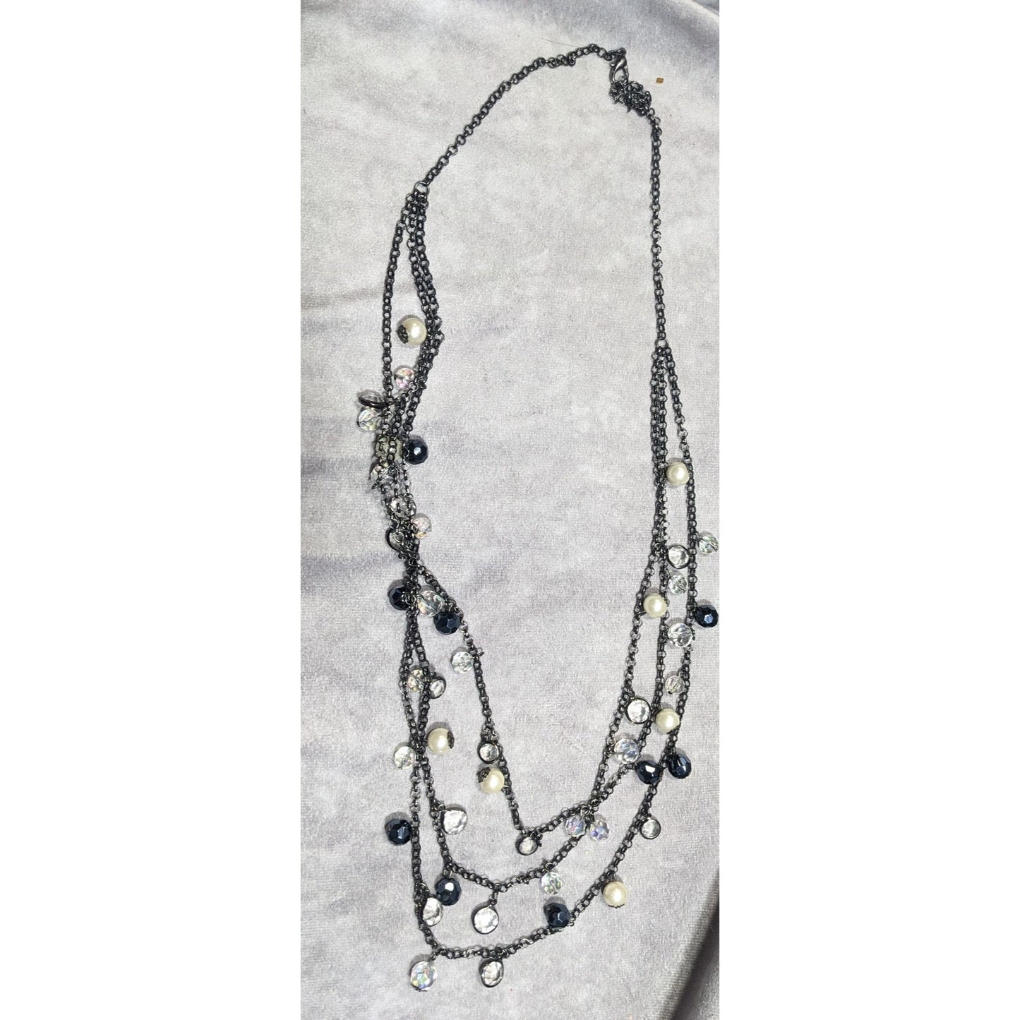 Glam Goth Multilayer Glass And Faux Pearl Charm Studded Necklace