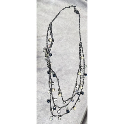 Glam Goth Multilayer Glass And Faux Pearl Charm Studded Necklace